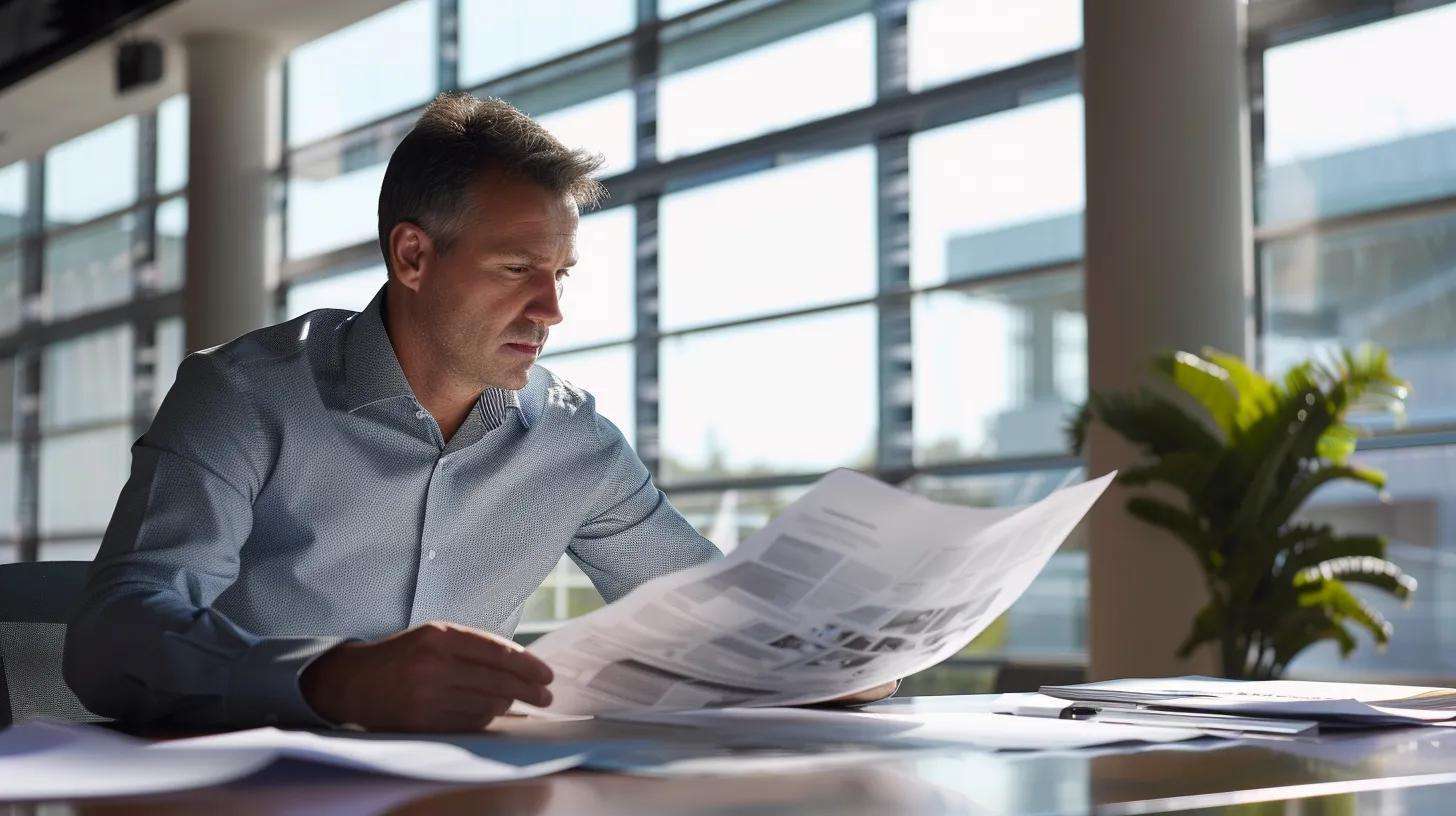 an attentive business professional examines a portfolio of roofing projects in a sleek modern office, with certification documents prominently displayed on the sleek conference table, emphasizing the importance of experience and quality workmanship in selecting a commercial roofing contractor.