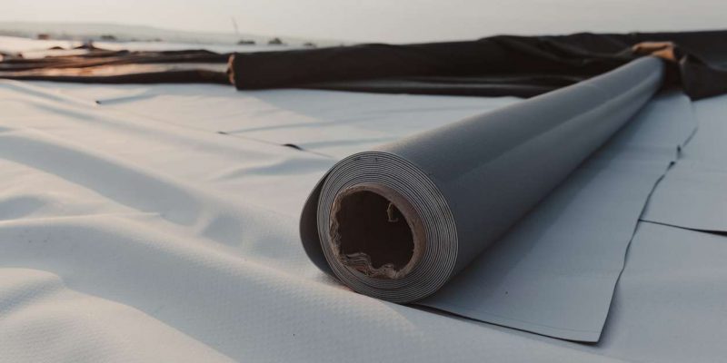 Roofing PVC membrane in rolls placed on the roof of the site