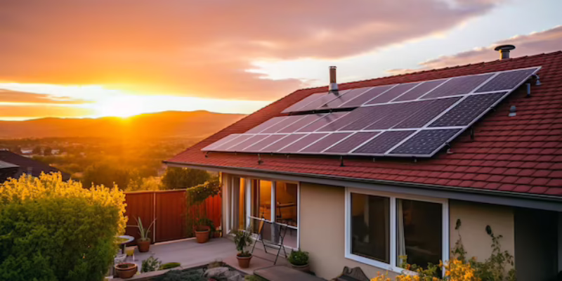 Solar panel installation example on a red tile roof